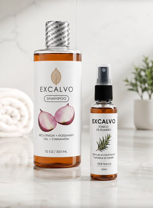 Excalvo Original — Shampoo de Cebolla Roja + Tónico de Romero